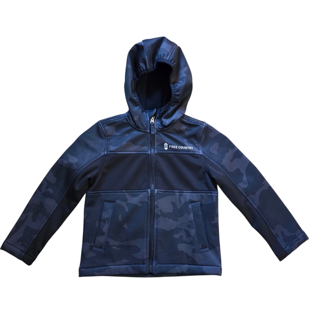 Free Country Boys Softshell Jacket Size 4 Black Camo Wind Resistant